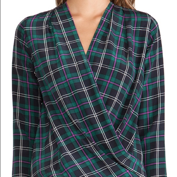 Amanda Uprichard Plaid Crossover Silk Blouse - Picture 4 of 5
